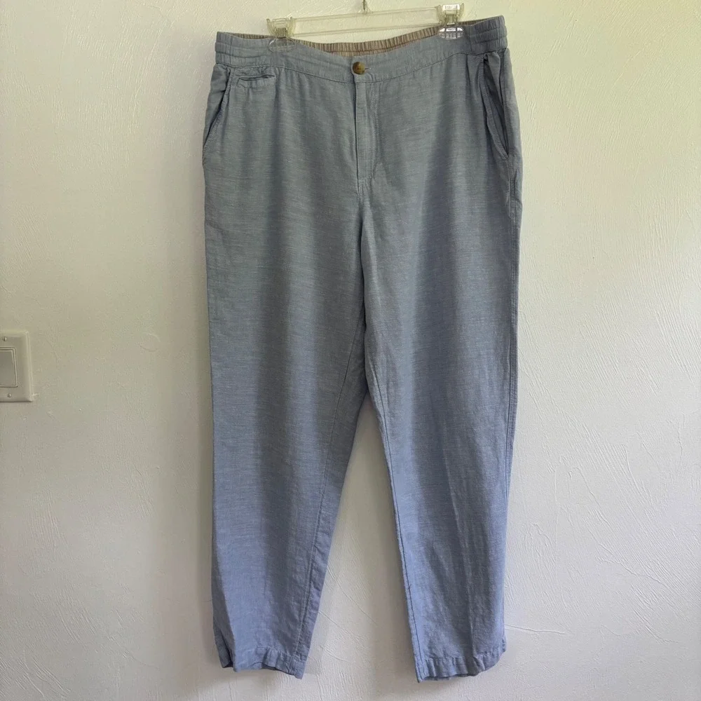 Panama Jack Mens Linen Cotton Blend Casual Pants Elastic Waist Blue Beach Sz XL